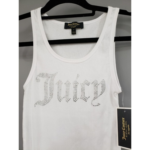 Juicy Couture Tops - NEW SMALL Juicy Couture Tank Top Gothic Crystal Logo Ribbed White Beater